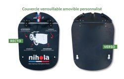 Vue recto verso du couvercle verrouillable amovible avec personnalisation