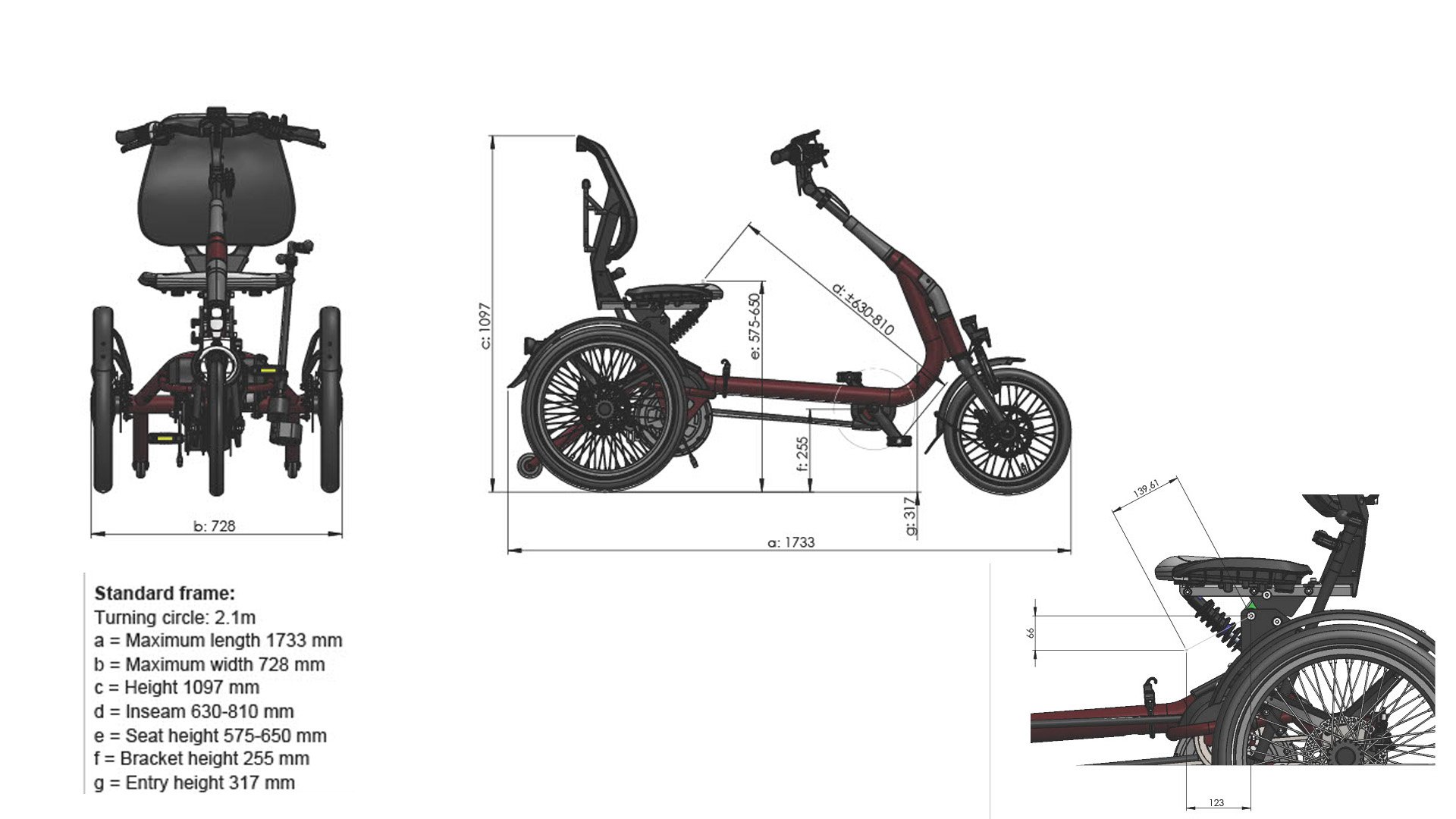 Les dimensions du tricycle Easy Rider Compact électrique