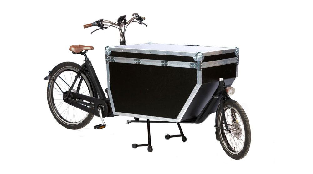 Biporteur livreur Bakfiets avec Flightcase et assistance pédalier Shimano