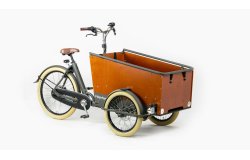 Triporteur Bakfiets.nl Cargotrike wide Cruiser gris avec protection pluie tweed