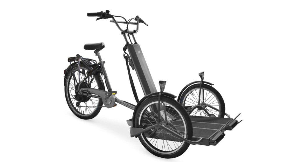 Triporteur pour transporter un fauteuil roulant avec cadre gris anthracite