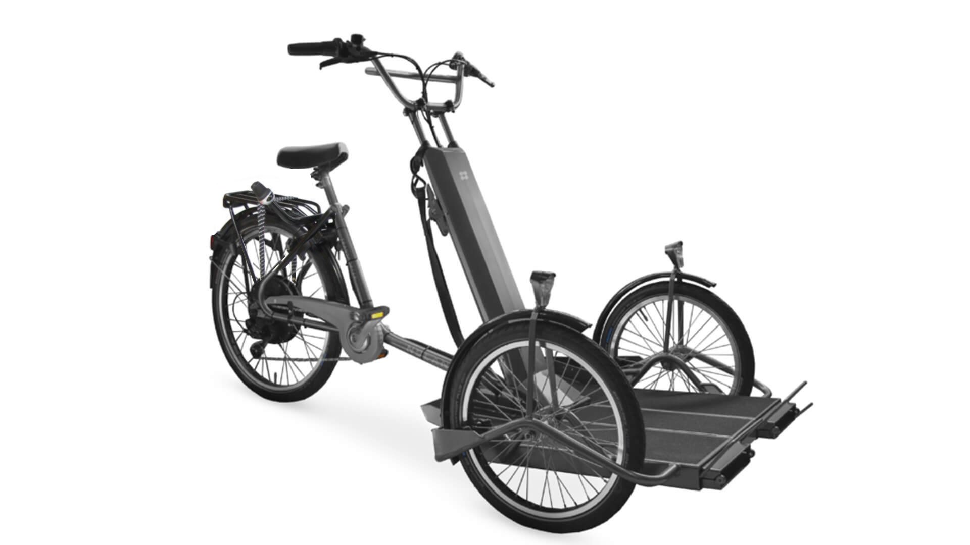 Triporteur pour transporter un fauteuil roulant avec cadre gris anthracite