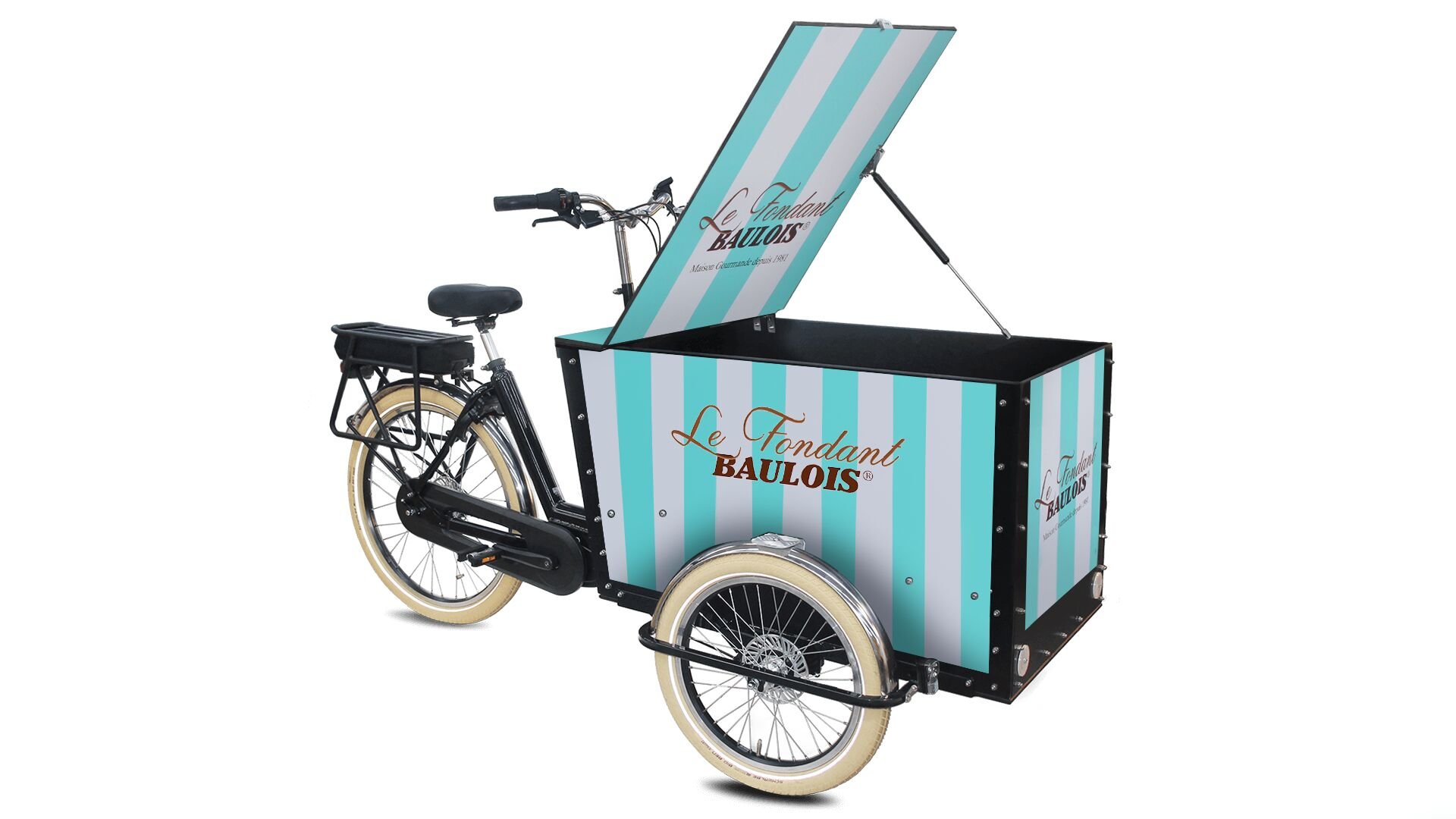 Le triporteur publicitaire Amsterdam Air eDrive avec coffre personnalisé