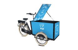 Le triporteur publicitaire Amsterdam Air eDrive avec coffre personnalisé