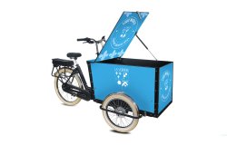 Le triporteur publicitaire Amsterdam Air eDrive avec coffre personnalisé