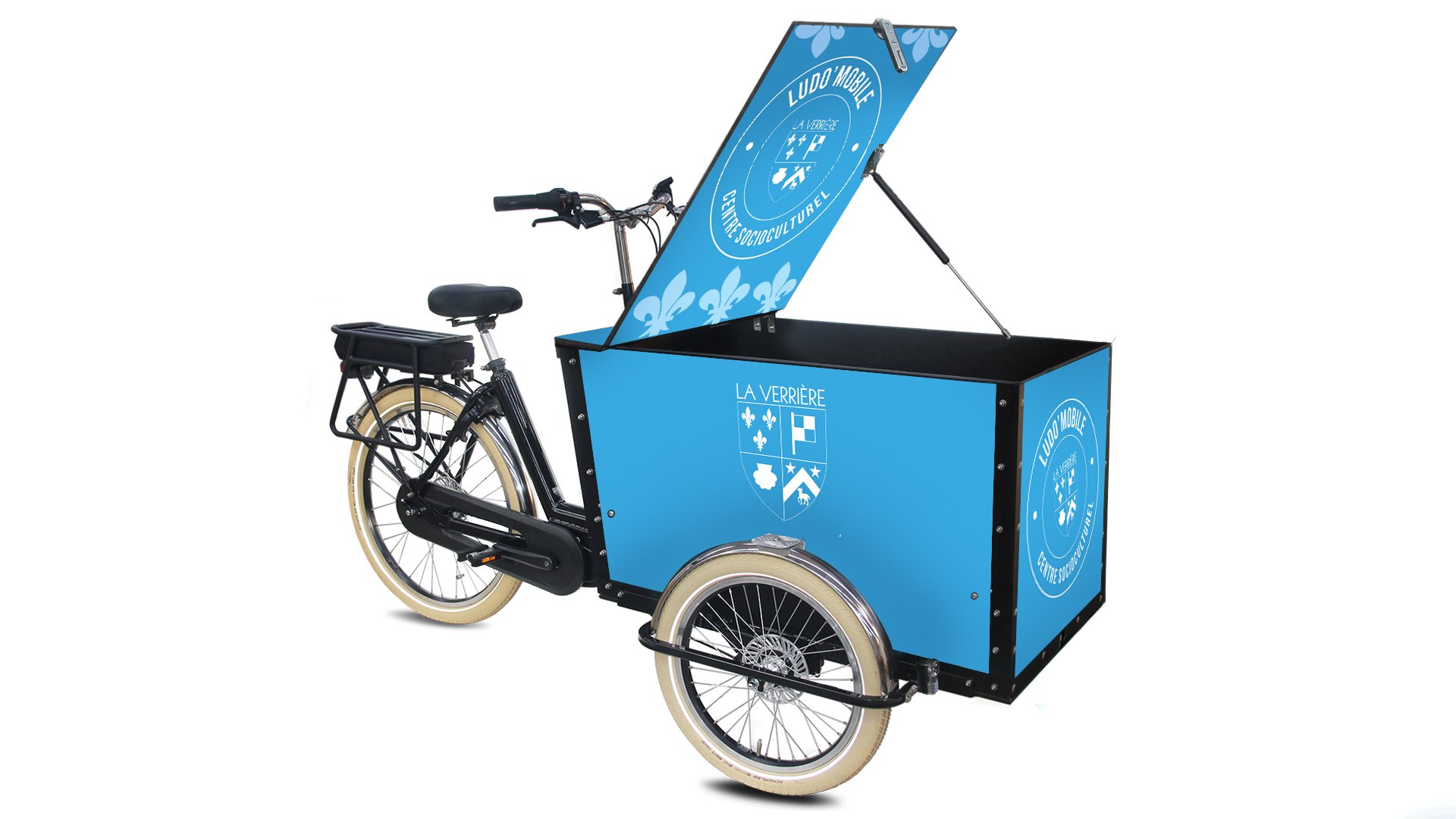 Le triporteur publicitaire Amsterdam Air eDrive avec coffre personnalisé