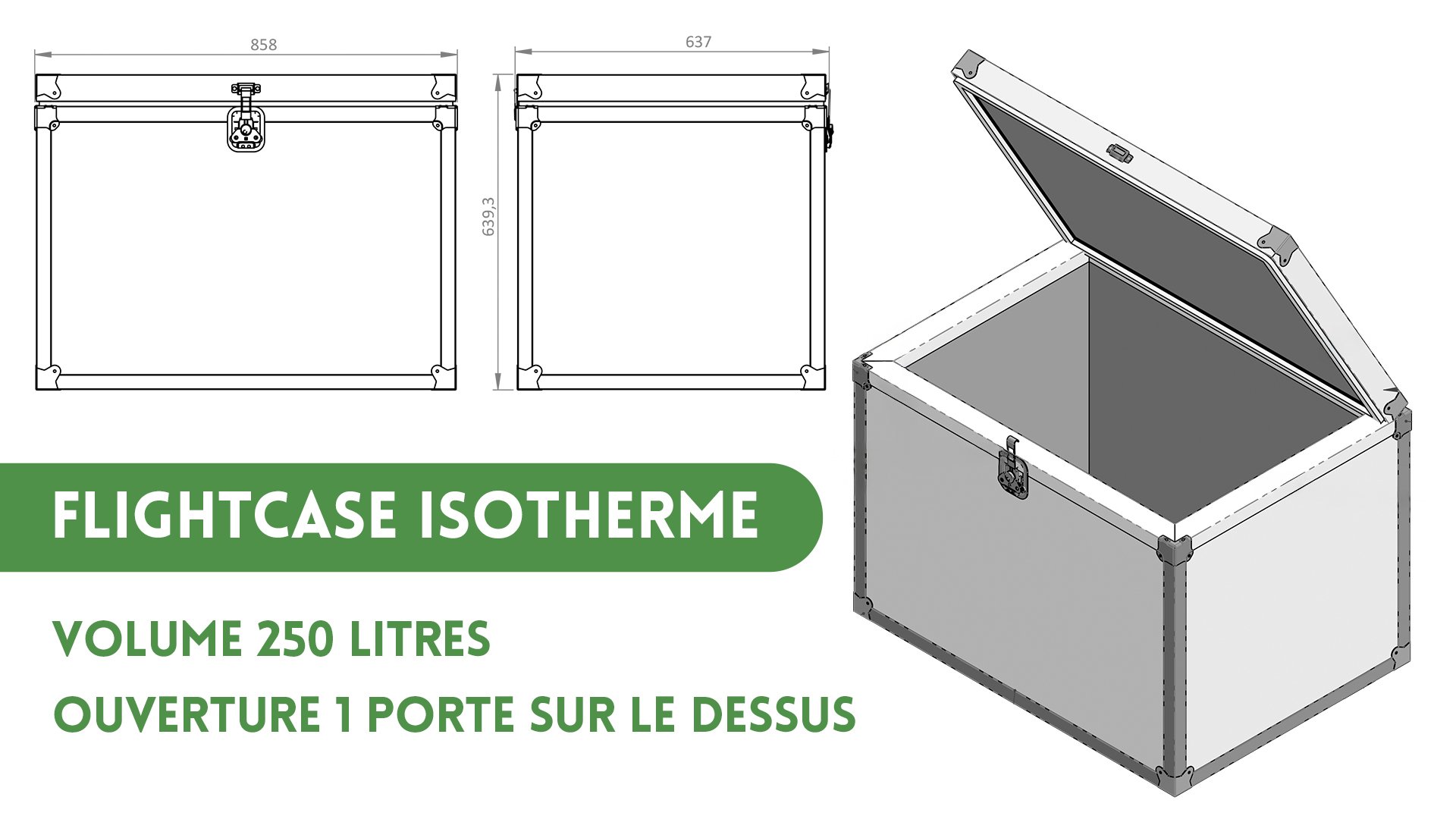 Specs et dimensions du coffre isotherme 250 litres