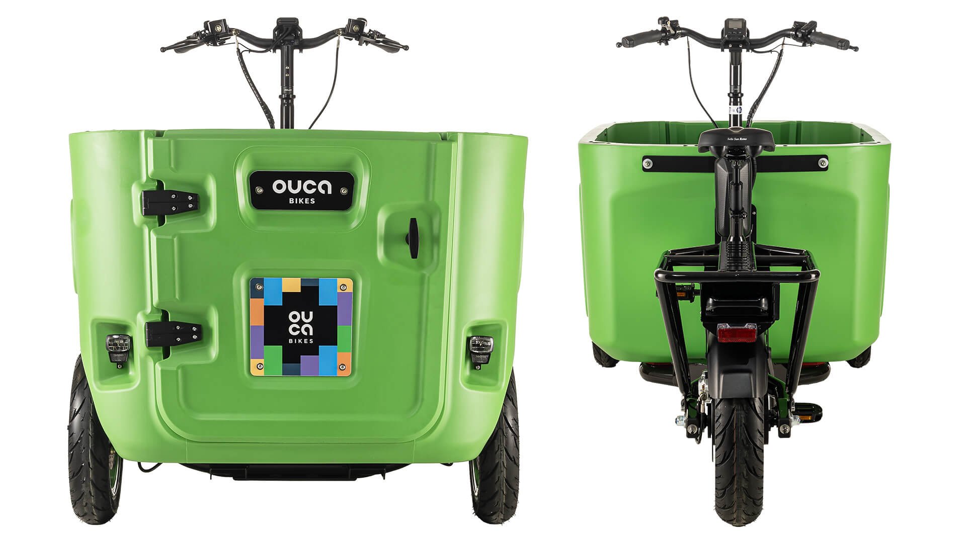 Vues avant et arrière du triporteur professionnel Ouca Transport