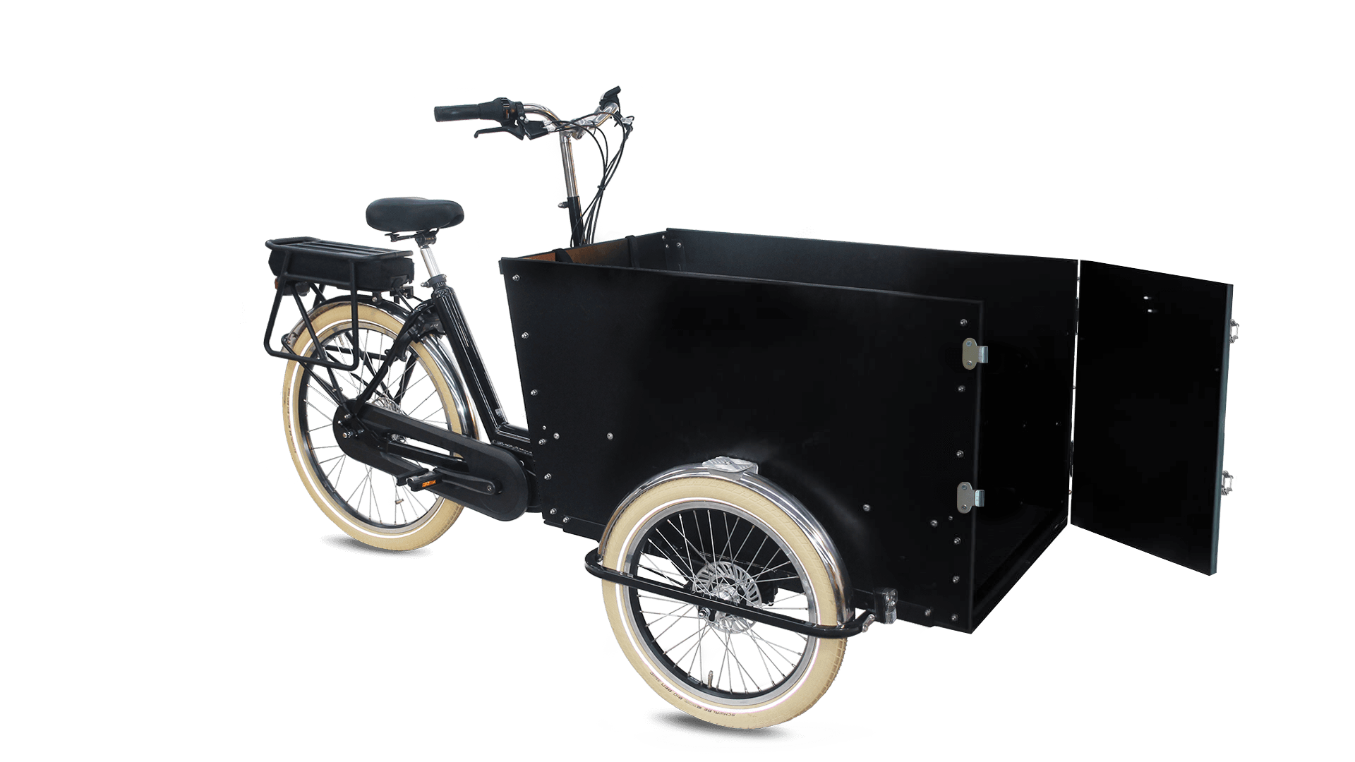 Le triporteur Amsterdam Air eDrive chien dans sa configuration de base