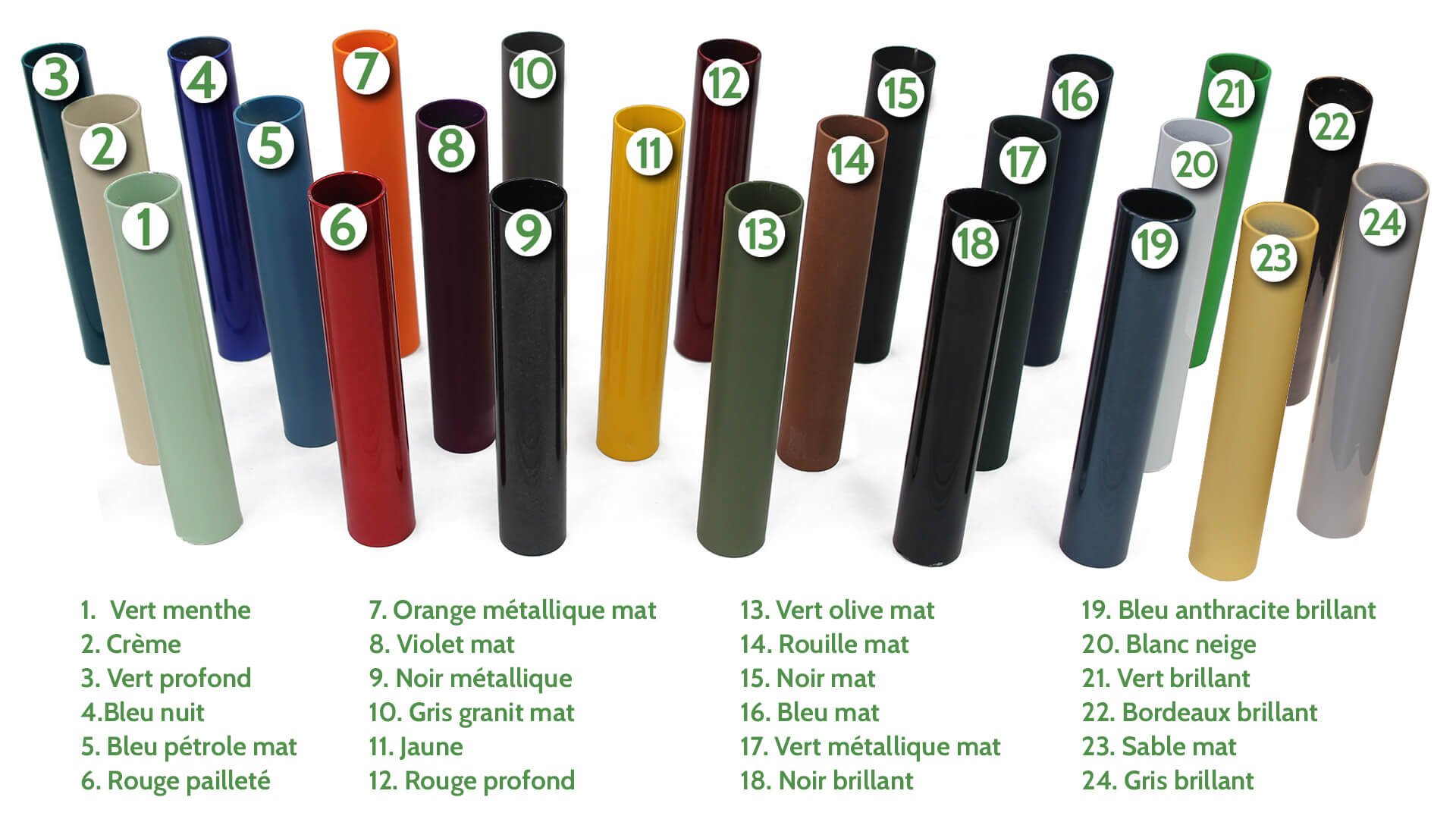 Les 24 couleurs de cadre proposées par Azor