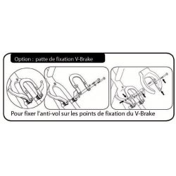 Fixation sur tasseau de frein V-Brake pour un antivol de cadre Axa Defender ou Solid