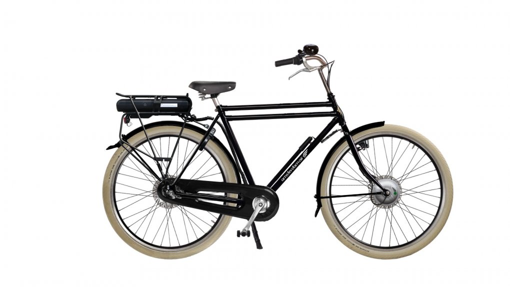 Vélo électrique  Amsterdam Air homme double barre Legend Premium avec batterie dans le porte-bagage arrière