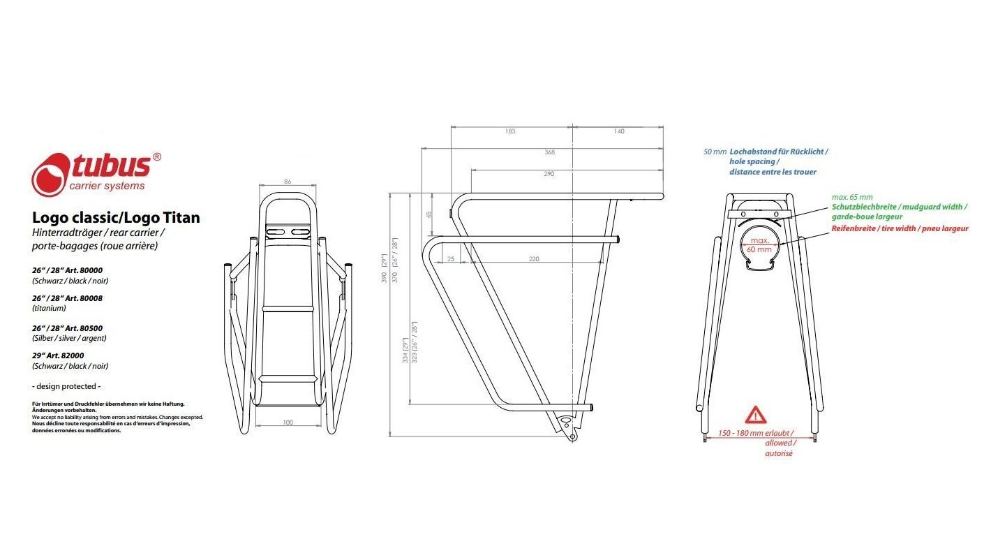 Porte-bagage  Tubus Logo noir 26-28  25 Kg