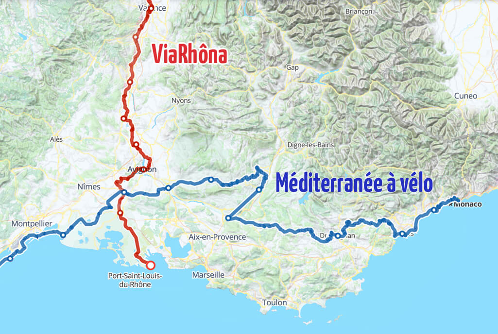 le parcours de la ViaRhôna et de la Méditerranée à vélo en Provence
