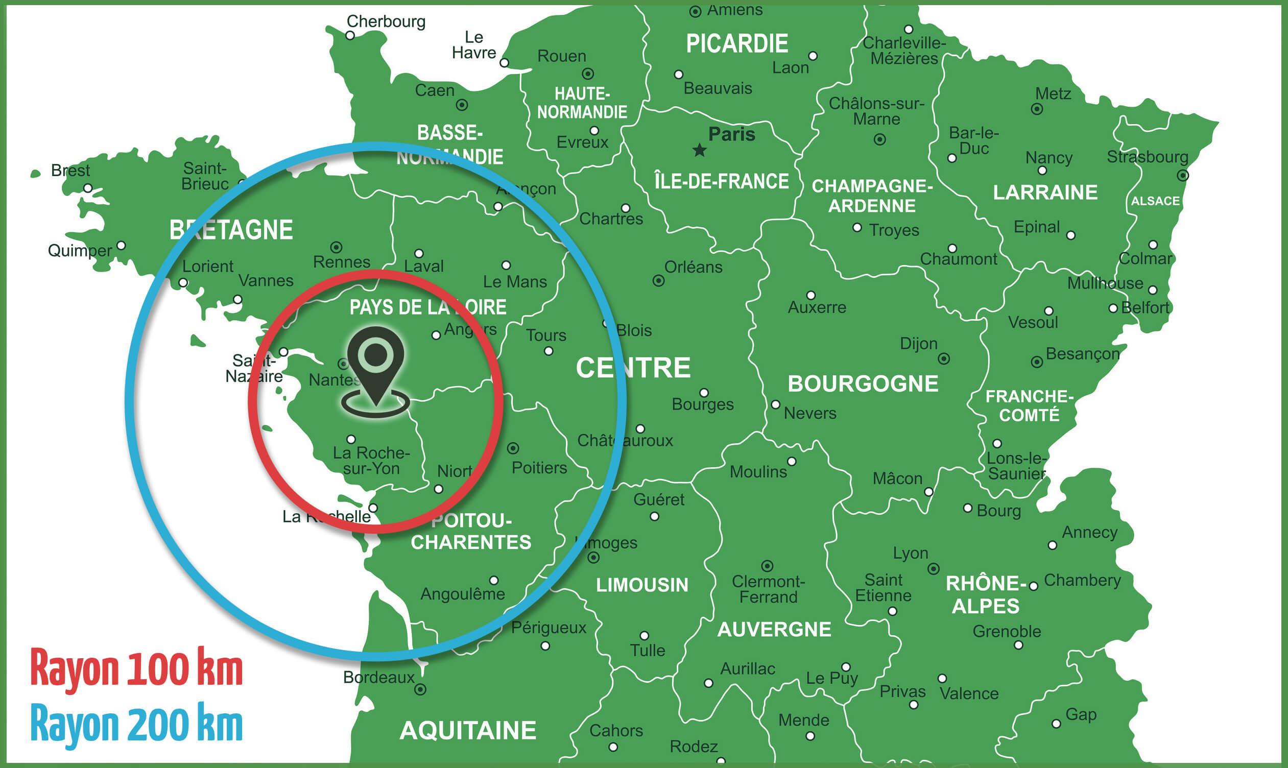 La zone de couverture des essais vélo à domicile