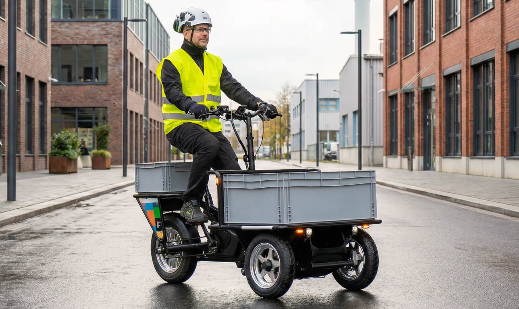 Triporteur électrique Ouca Flatbed pour usage en milieu industriel