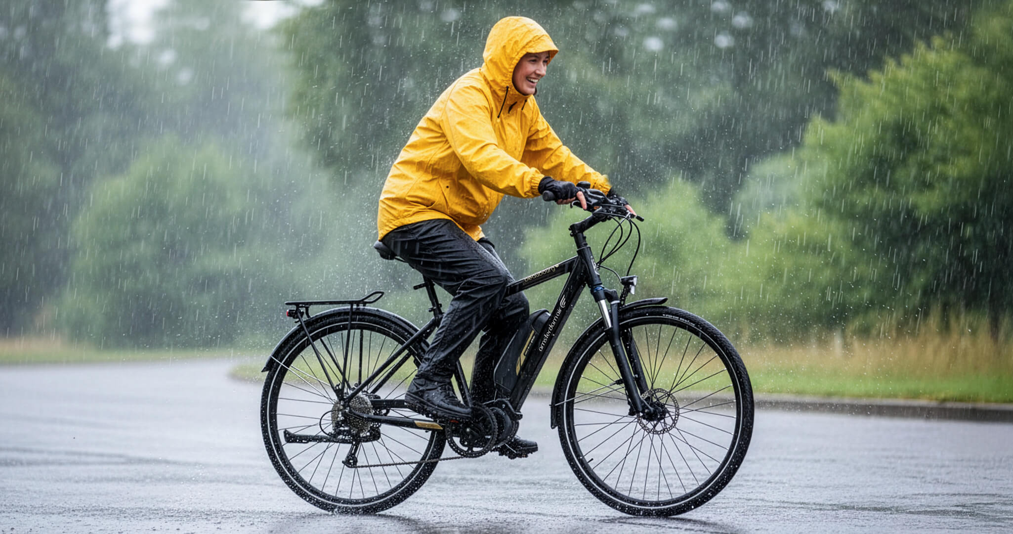 Un vélo électrique Beaubourg sous la pluie